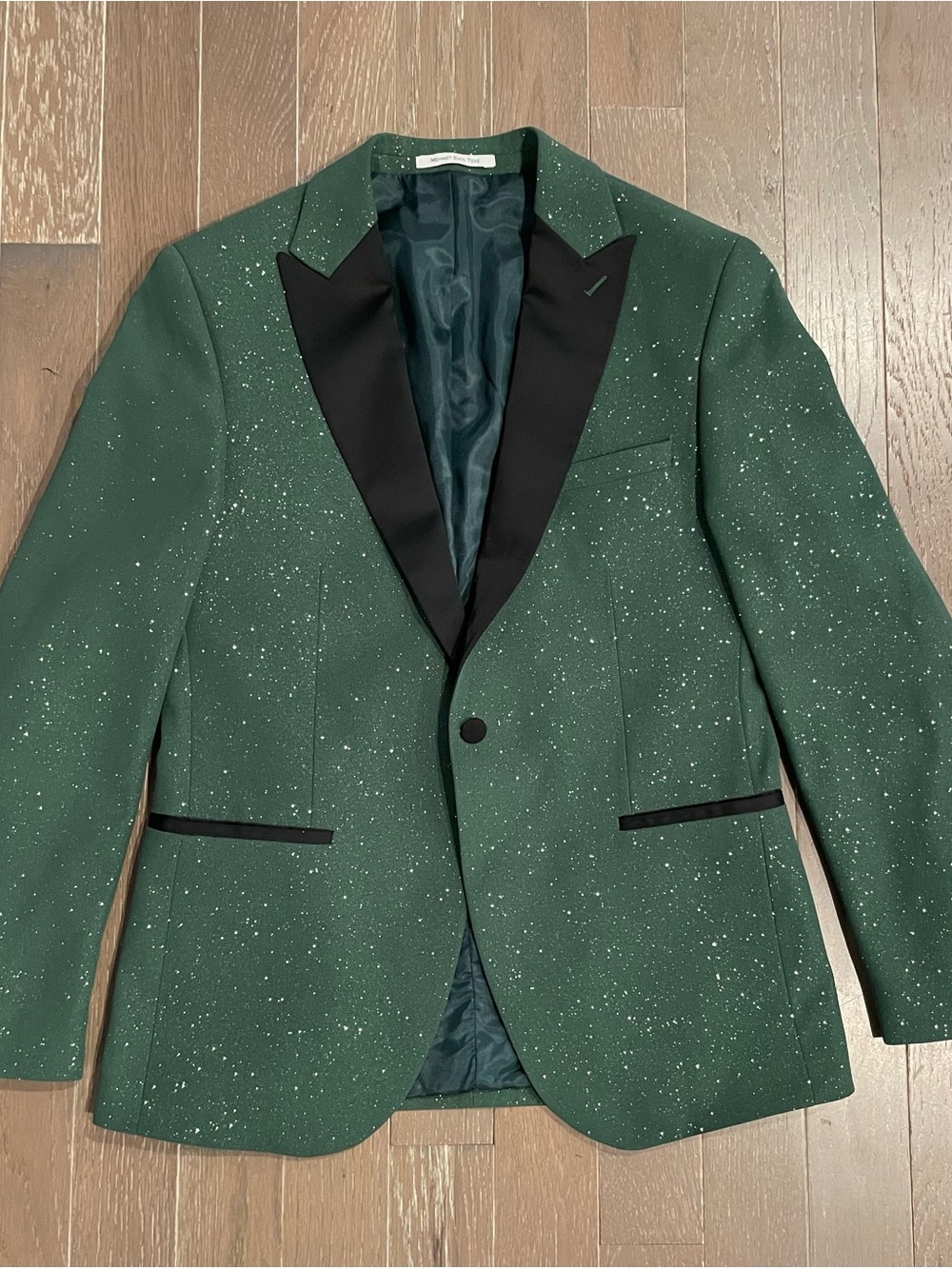 Men's Dark Green Speckled Blazer with Black Satin Lapel